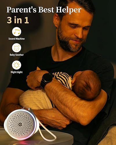 Miniatura 6 de Máquina de sonido de ruido blanco con 27 sonidos relajantes, temporizador de sonido de sueño y función de memoria, máquina de sonido portátil para