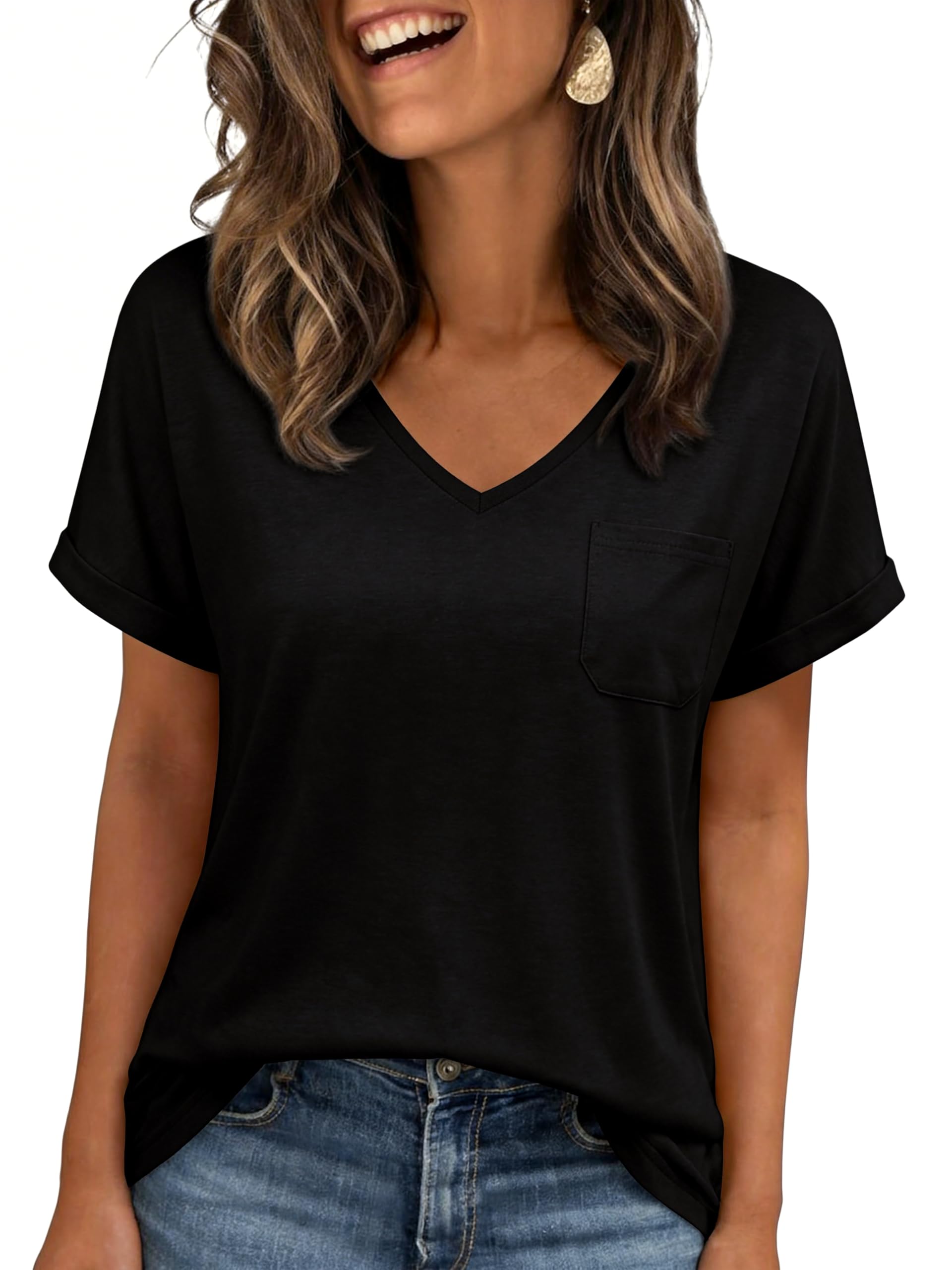 Leversic T-Shirt Damen Kurzarm Lässig Sommer Oberteile mit V-Ausschnitt | Bequem Casual Klassisch Hautfreundlich Oberteil Basic Komfort Elegant Shirt Modisch Vielseitig