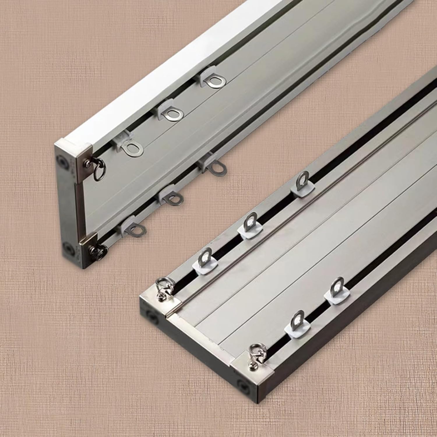 9.8ft Double Curtain Track Set with Silent Rollers, Ceiling Mount for Living Room, Bathroom, Bedroom - Champagne Color, 440cm (4 x 110cm) Adjustable Length