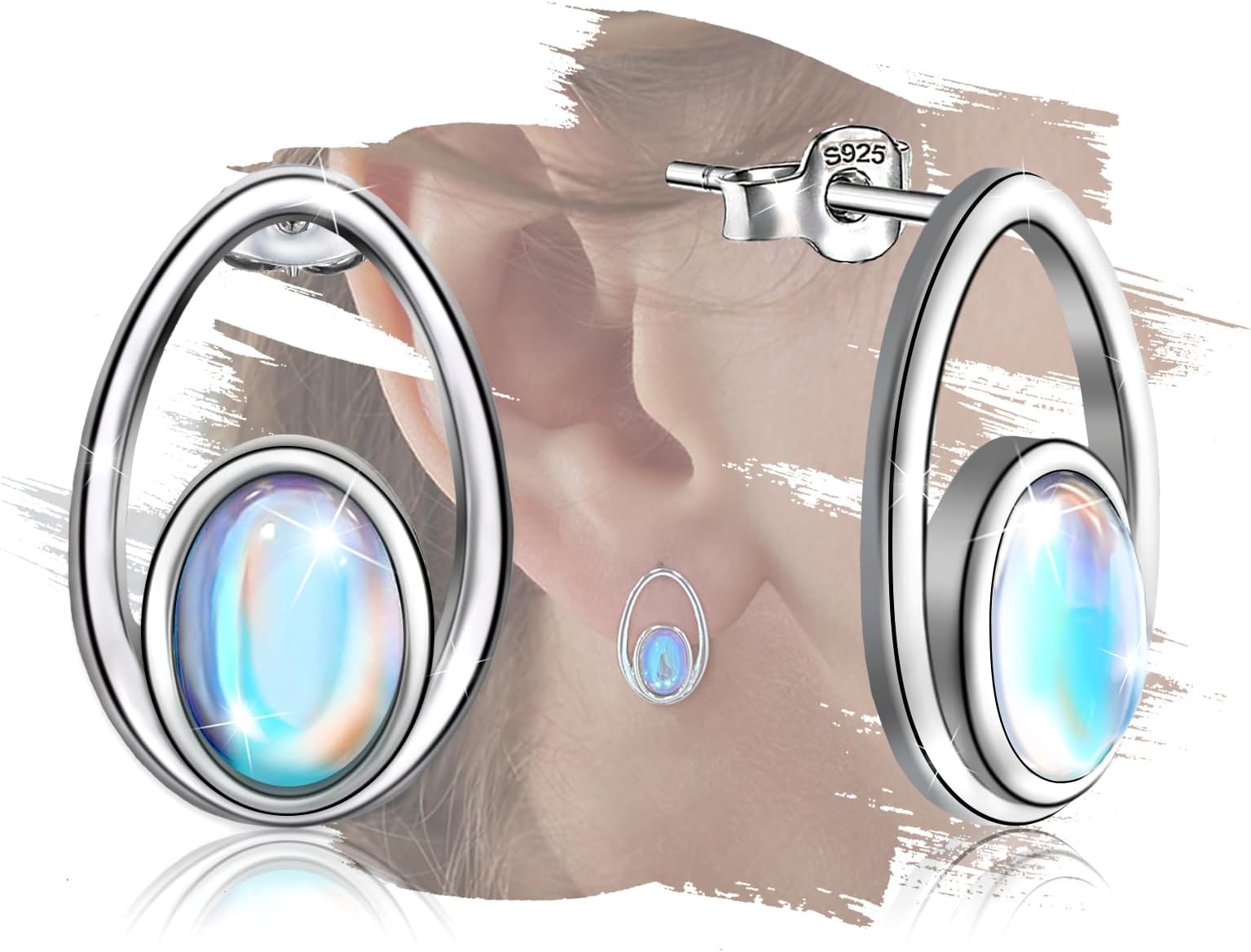 RuthesMoonstone Earrings for Women Girls-Sterling Silver Moonstone Stud Earrings Teardrop Hoop Earrings Moonstone Huggie Jewelry Gifts for Wife Mom Girlfriend Birthday