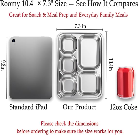3-Pack Stainless Steel Snack Containers & Meal Plates, 5 Compartments