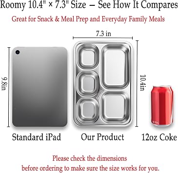 3-Pack Stainless Steel Snack Containers & Meal Plates, 5 Compartments