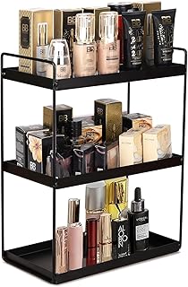 3-Tier Kitchen Counter Organiser rack, Spice Storage Shelf, Black Metal Standing rack for Kitchen Bathroom,Cosmetic Organizer or Countertop Oragnizer Rack, Multipurpose Masala Stand-make in india