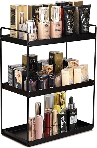 3-Tier Kitchen Counter Organiser rack, Spice Storage Shelf, Black Metal Standing rack for Kitchen Bathroom,Cosmetic Organi...