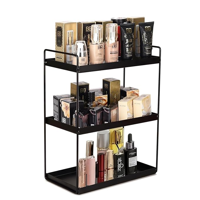 12FOR COLLECTION Big Size MULTIPUPOSE 3-Tier Standing Rack, Bathroom Countertop Storage Shelf Cosmetic Organizer Holder Kitchen Spice Rack, Black, Metal (Dish Rack)