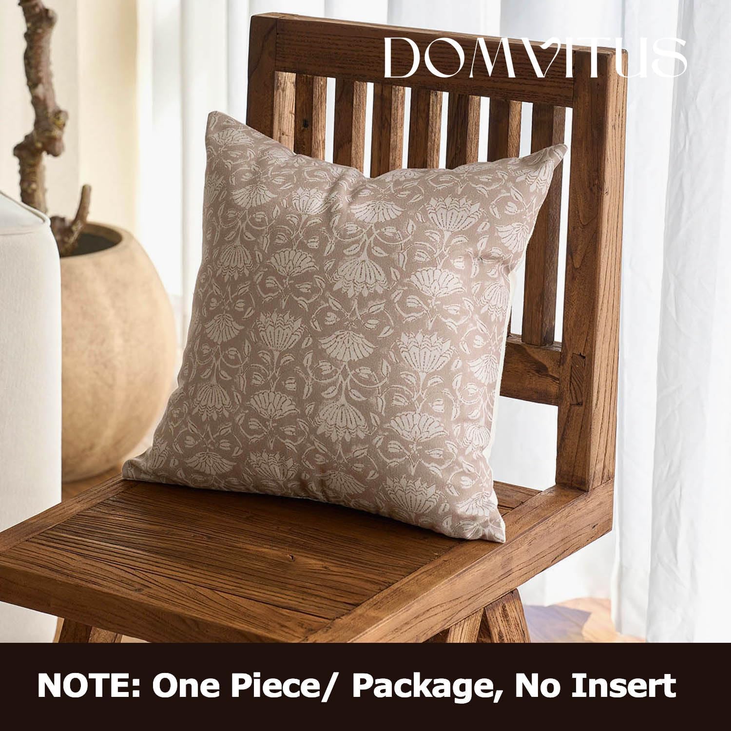 DOMVITUS Floral Pillow Covers 18x18 Decorative Throw Pillow Covers Floral Block Print Farmhouse Vintage Neutral Pillow Cover for Living Room Couch Bed Light Camel 1PC - Image 5