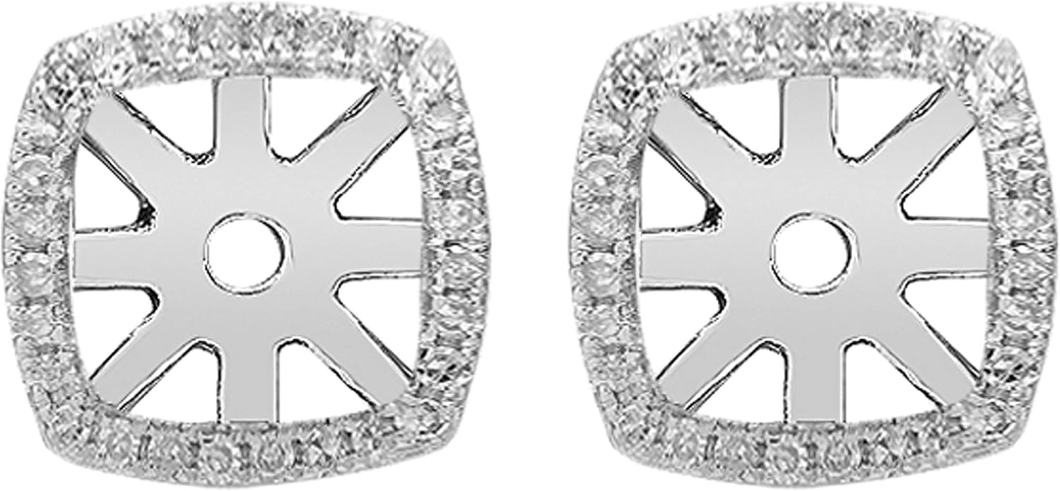 Dazzlingrock Collection 0.45 Cttw Round White Diamond Square Frame Removable Jackets For Stud Earrings, 10K Solid White Gold