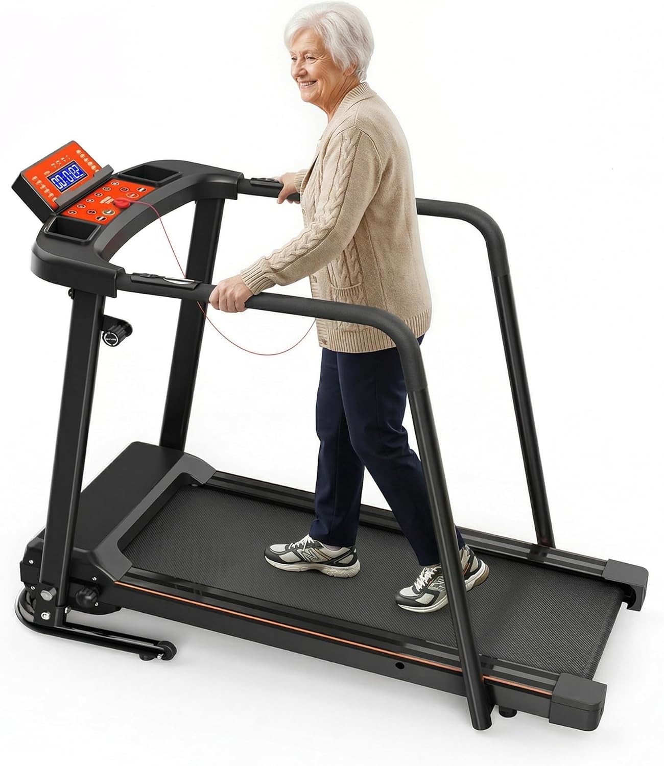 Lastforever Walking Treadmill with Extra-Long Safety Handrails, Home Recovery Fitness Exercise Machine for Elder, Senior Treadmills for Home, Heart Rate Monitor, LED Display, 310 lbs Capacity