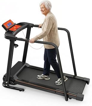 Lastforever Walking Treadmill with Extra-Long Safety Handrails, Home Recovery Fitness Exercise Machine for Elder, Senior Treadmills for Home, Heart Rate Monitor, LED Display, 310 lbs Capacity