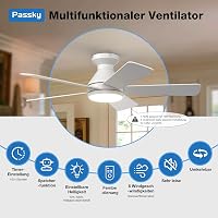 Passky 107 cm mennyezeti ventilátor világítással távirányítóval halk DC motor 6 sebességű fényerőszabályozható LED 3 színhőmérséklet fehér 2