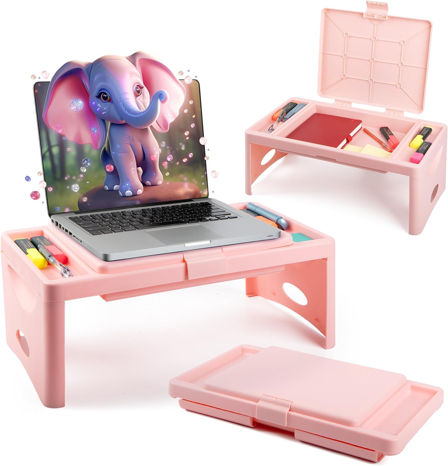 Loddie Doddie Folding Lap Desk - Blush, Plastic & Steel - Sturdy Car Seat Tray for Kids Travel - Lap Desk with Storage Pocket & Accessory Trays - Fits Most Laptops as Laptop Bed Table
