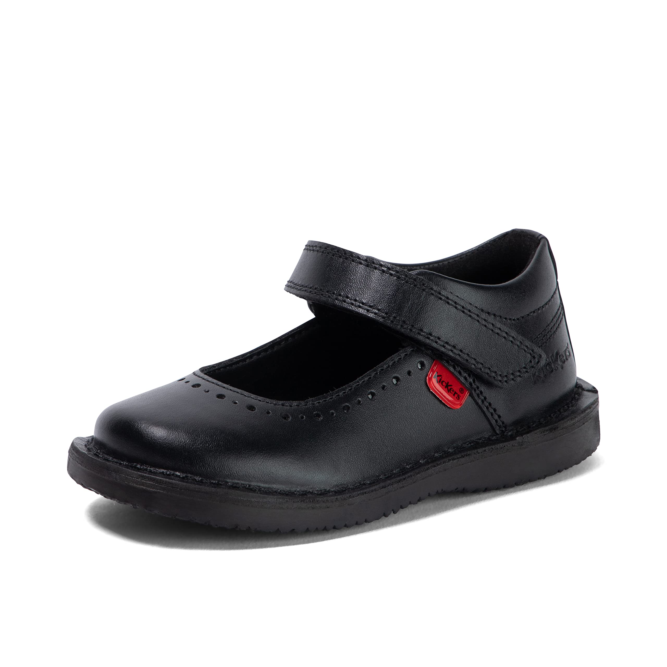 Kickers Junior Girl's Kopi MJ Brogue Leather Shoes, Black, 12.5 UK Child