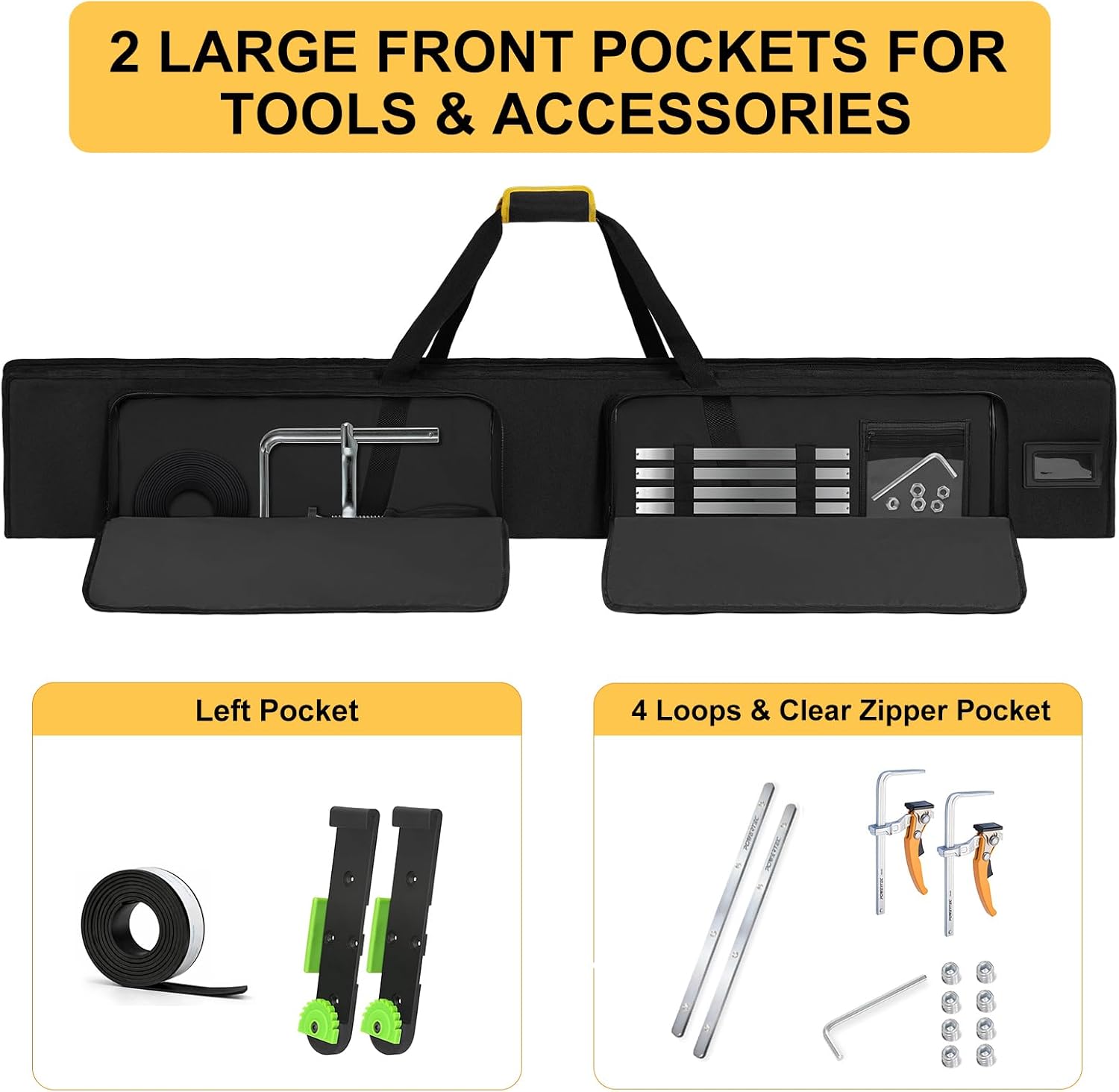 Track Saw Guide Rail Bag Fits 2 Guide Rails Each Up To 59 Inches | Padded Protective Carrying Case Compatible With Milwaukee/Dewalt/Festool Guide Rails,2 Front Accessory Pockets (Bag Only)