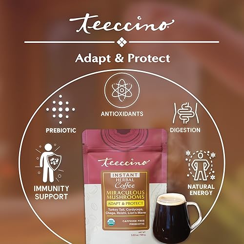 Miniatura 3 de Miraculous Mushrooms Instant Adapt & Protect - Café de hierbas de Teeccino  33 porciones  Hierbas Micromolidas más Reishi, Melena de León, Chaga,