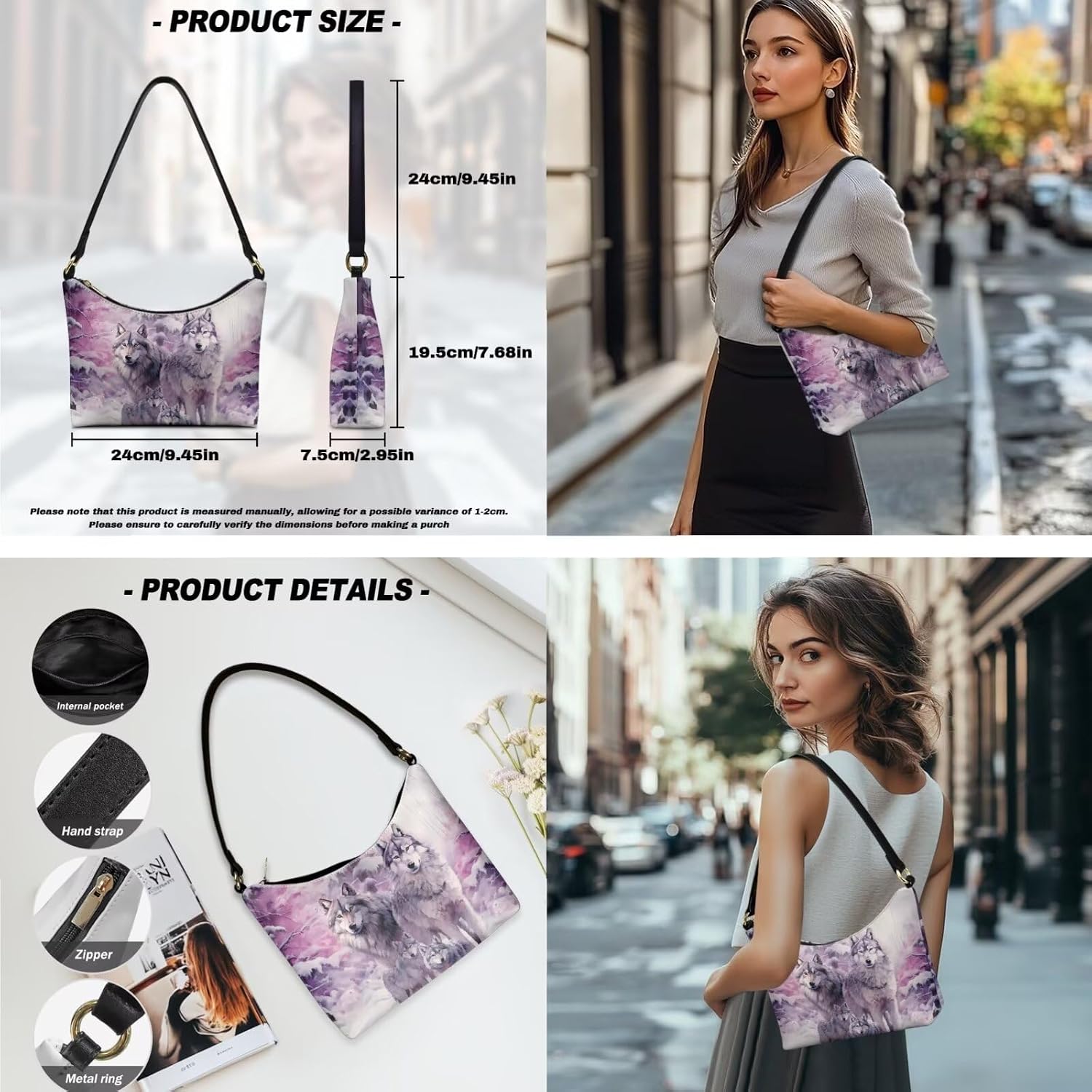 ladies Underarm Purse and Wallet Set of 2, Leather Shoulder Purse Crescent Bags Hobo Tote with Wristlet Wallet