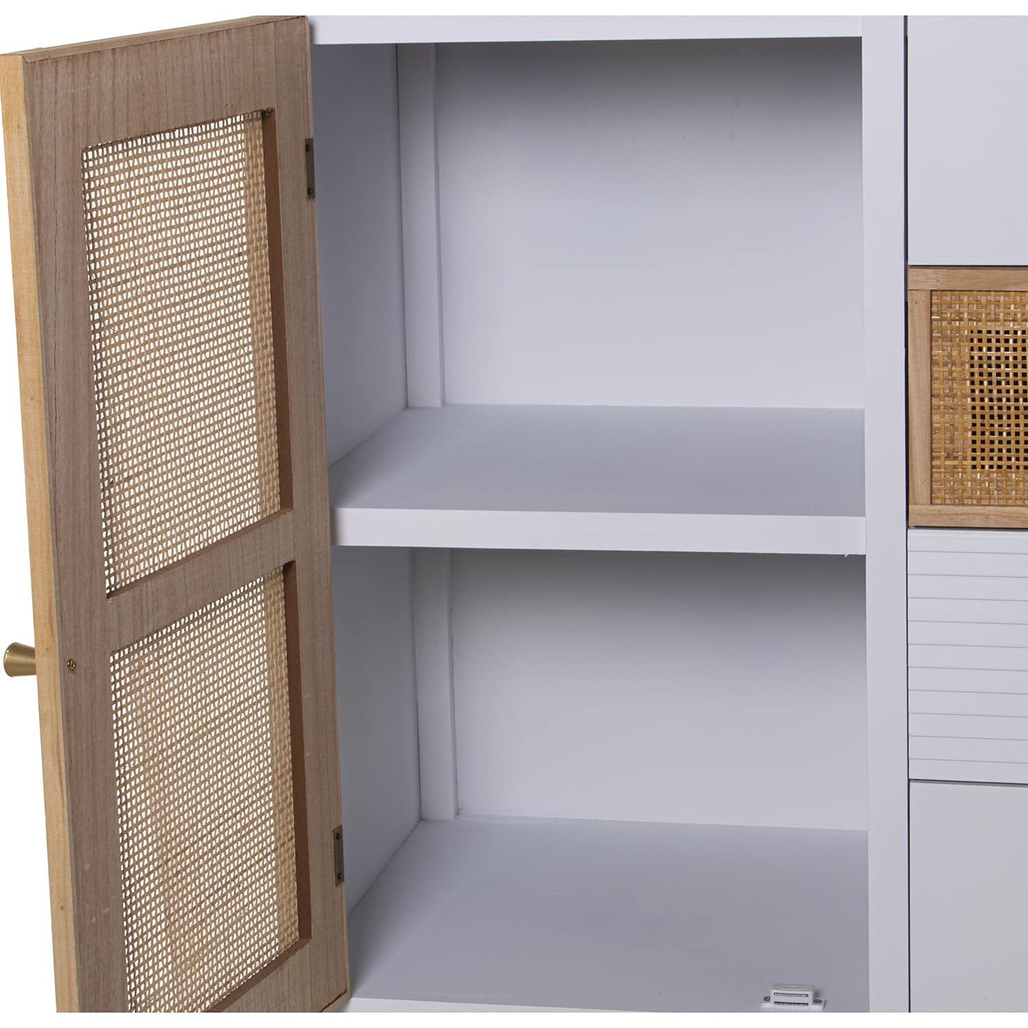 MUEBLE ENTRADA MADERA 4 CAJONES+PUERTA BLANCO/RATÁN 80X40X82CM, ABETO+DM+RAT┴N