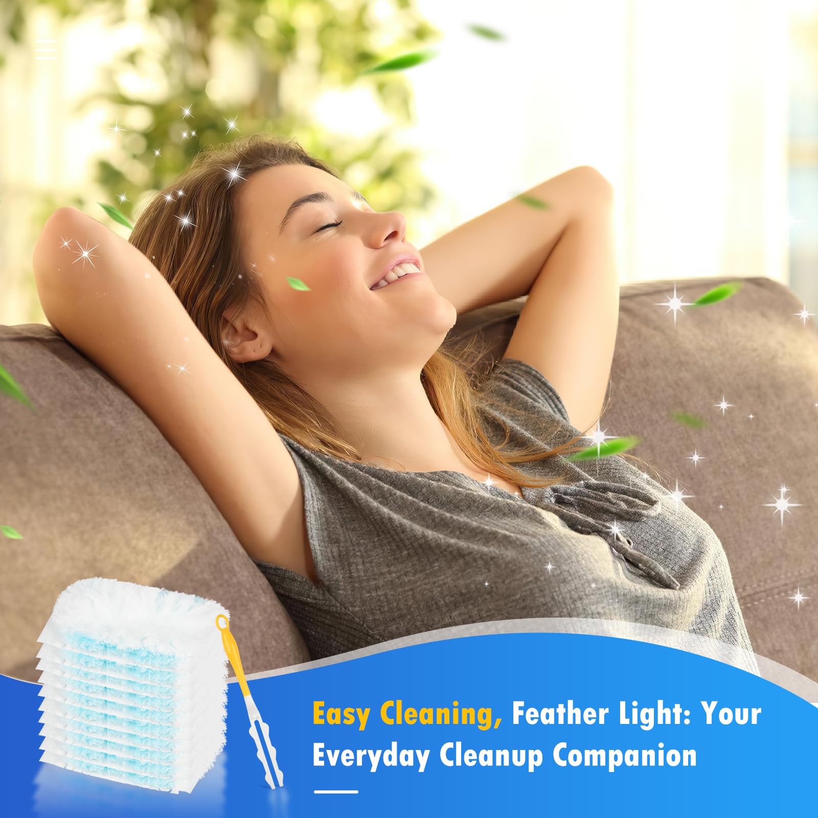50 recambios de plumero multisuperficie de 180° compatibles con mango Swiffer, repuesto resistente con 1 mango