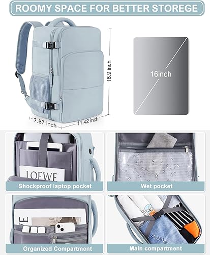 Miniatura 7 de Mochila de viaje para hombres y mujeres, mochila de transporte aprobada por aerolíneas, mochila para portátil de 16 pulgadas, Azulclaro