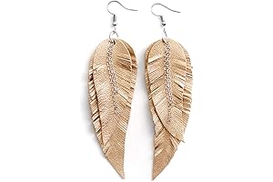 Women's Light Golden Metallic Leather Rocker Earrings