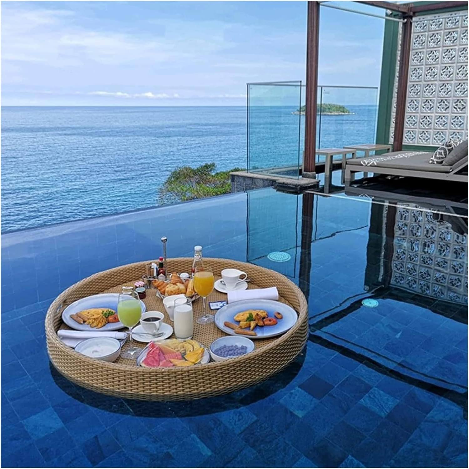 Bandeja Flotante para Comida, Barra Flotante para Bebidas en la Piscina, Mesa Flotante Ideal para Fiestas en la Playa o en la Piscina, Color café.