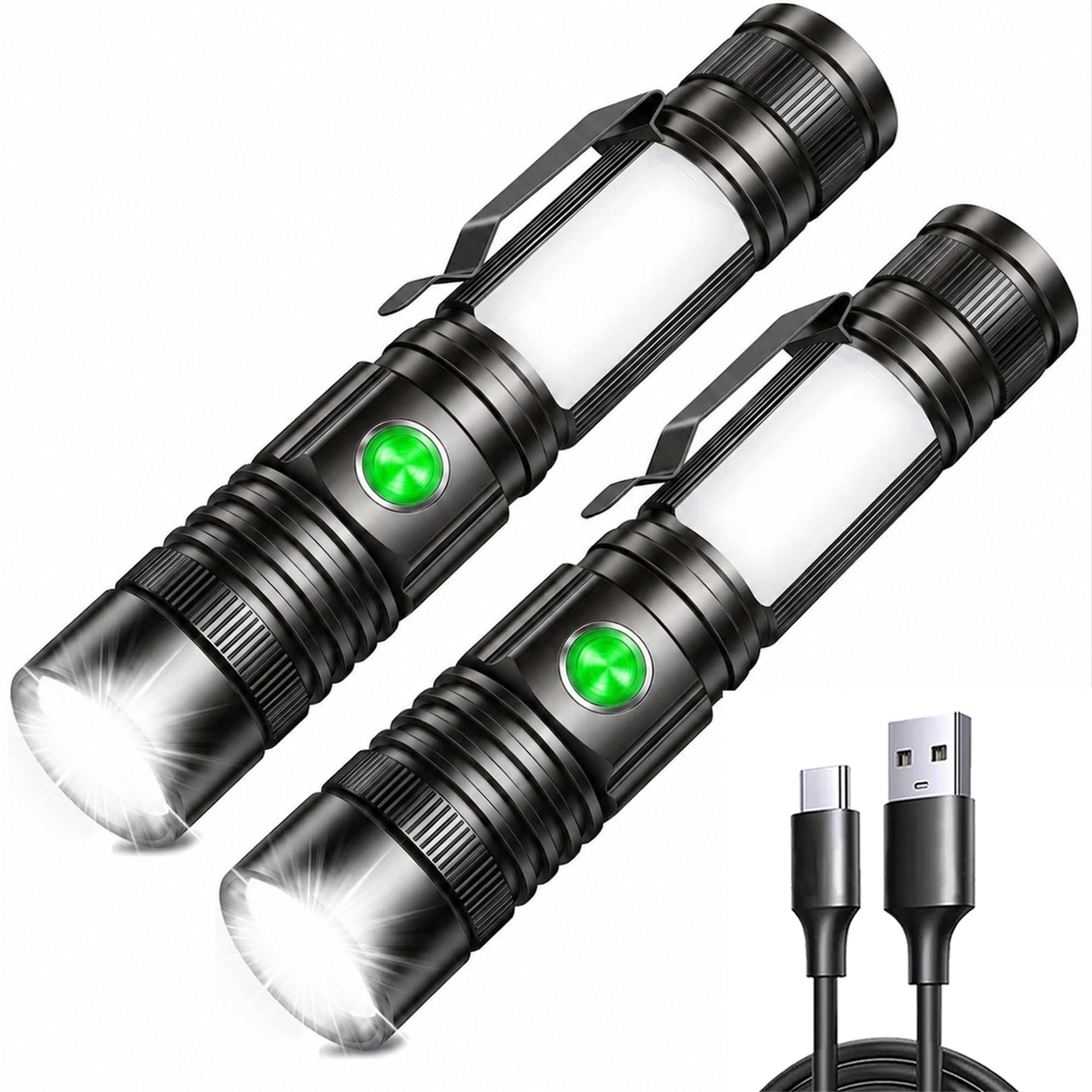 REHKITTZ LED Taschenlampe Extrem Hell 2000 Lumen, 2500 mAh Hochkapazitative Wiederaufladbare Multifunktions Taschenformat Taschenlampe mit Magnet und COB Arbeitsleuchte,Zoombar Handlampe