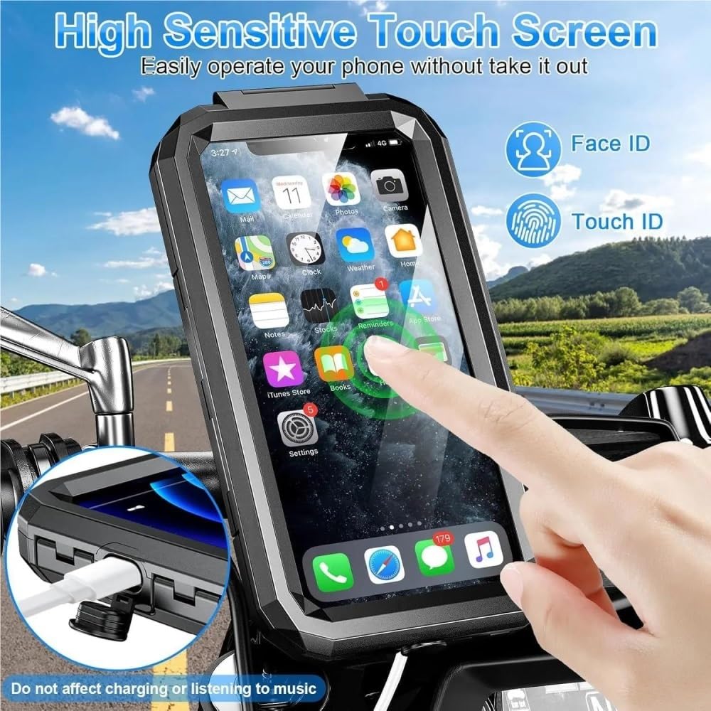 Soporte De Teléfono para Bicicleta Impermeable Moto Manillar 360° Giro Pantalla Táctil Anti-Temblor Pinza para 5.5-7 Pulgadas(Handlebar)