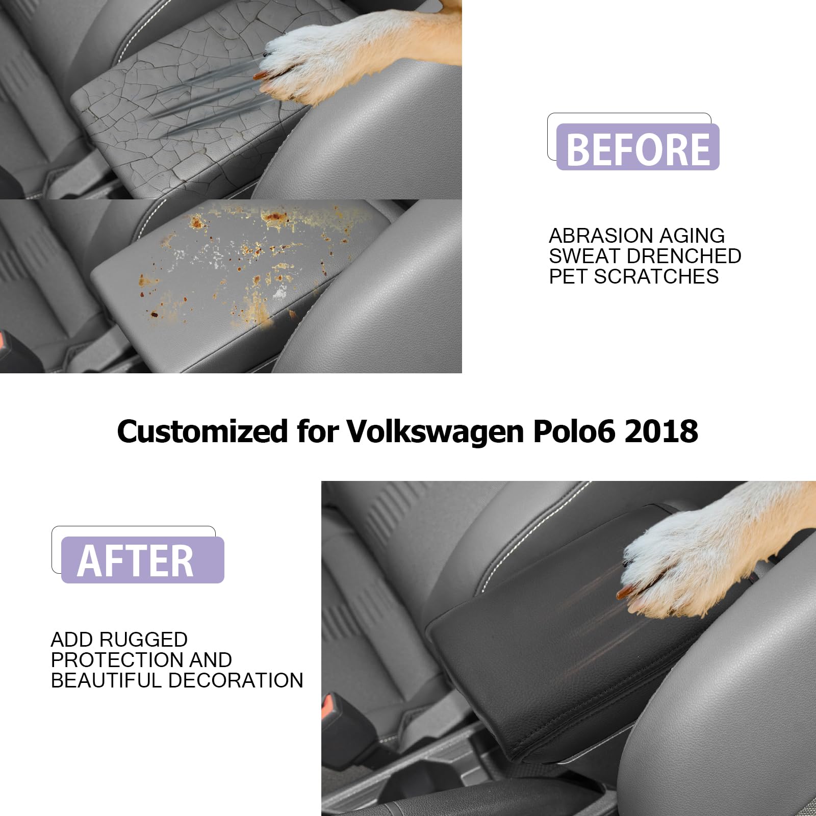 LUWU Compatibile con VW Polo MK6/Taigo/Seat Ibiza 6/Seat Arona KJ7 FR 2018-2024 2025 Copertura per Bracciolo Centrale Coperchio Taigo 2024 Consolle Centrale Coperchio Protettivo in Pelle PU (Nero)