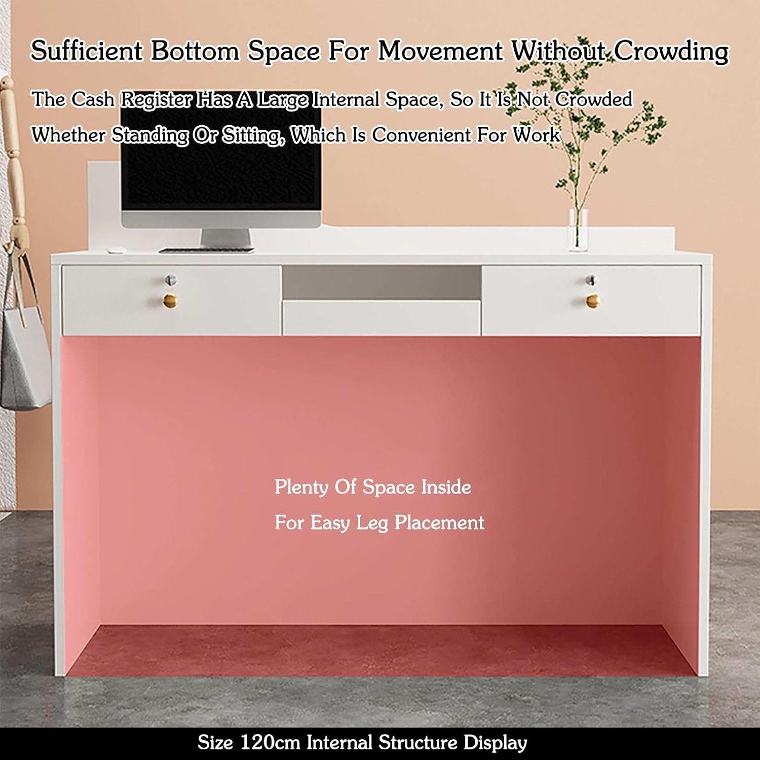 Modern Reception Desk With Counter Retail Checkout Counter With Lockable Drawer Front Desk Reception Counter With Keyboard Tray Countertop Welcome Desk For Office Lobby Salon Store(C,60cm/23.6in)