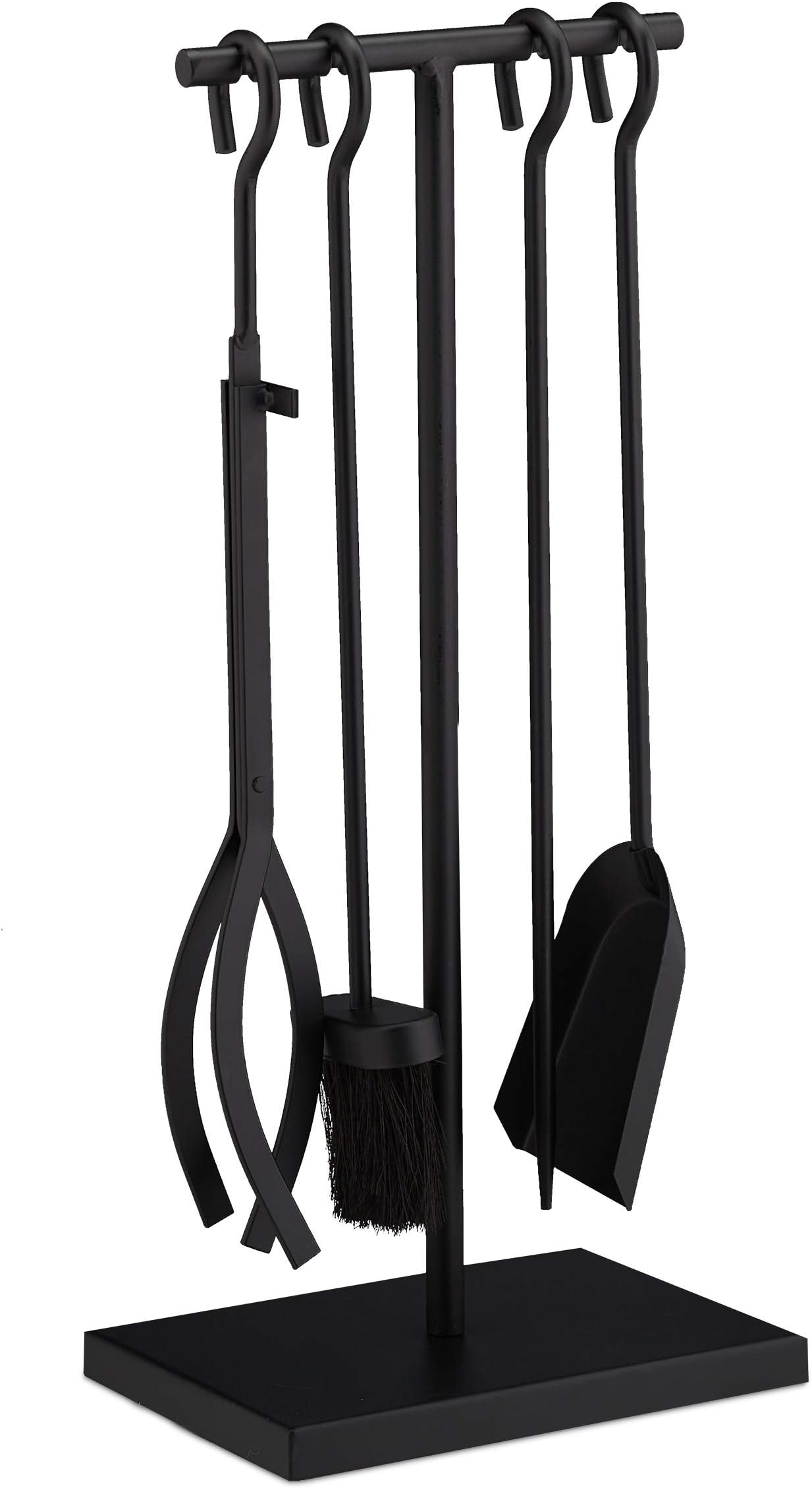 Relaxdays Fireplace Piece Fireside Kit with Poker, Tongs, Ash Shovel, Broom & Stand, HWD: 57 x 25 x 18 cm, Black, 5-teiliges Set