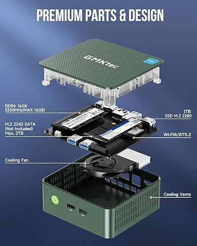Miniatura 7 de GMKtec Mini PC N150, G3 Plus Intel Twin Lake N150 (3.4 GHz), 16 GB DDR4 RAM 1 TB PCIe M.2 SSD, computadora de escritorio 4K Dual HDMI/USB3.2/WiFi