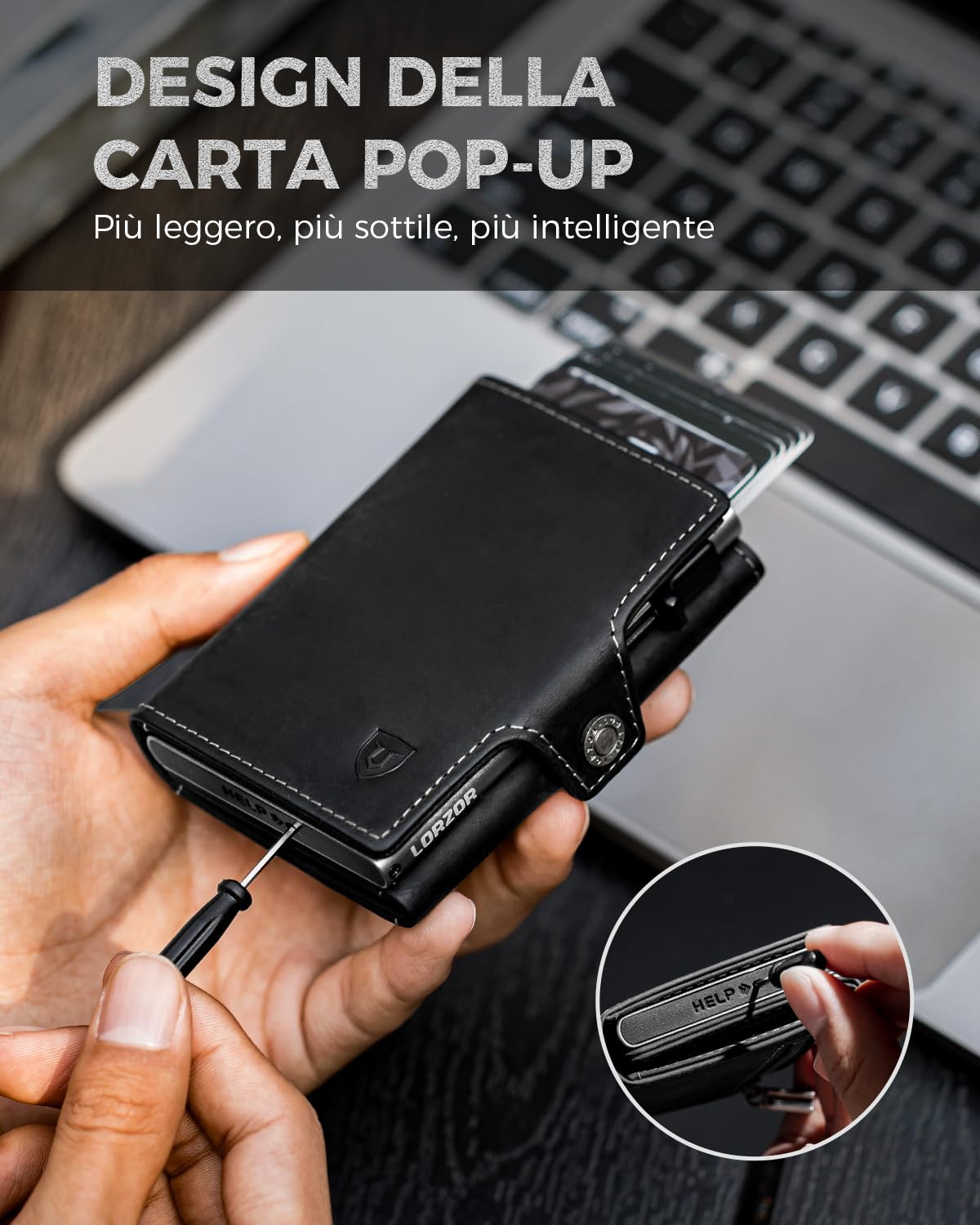 LORZOR Portafoglio Uomo Pelle, Porta Carte di Credito con Protezione RFID & Portamonete, Porta Tessere Tascabile, Portacarte Uomo Pop-up Contenere 10 Carte,con Scomparto per Contanti