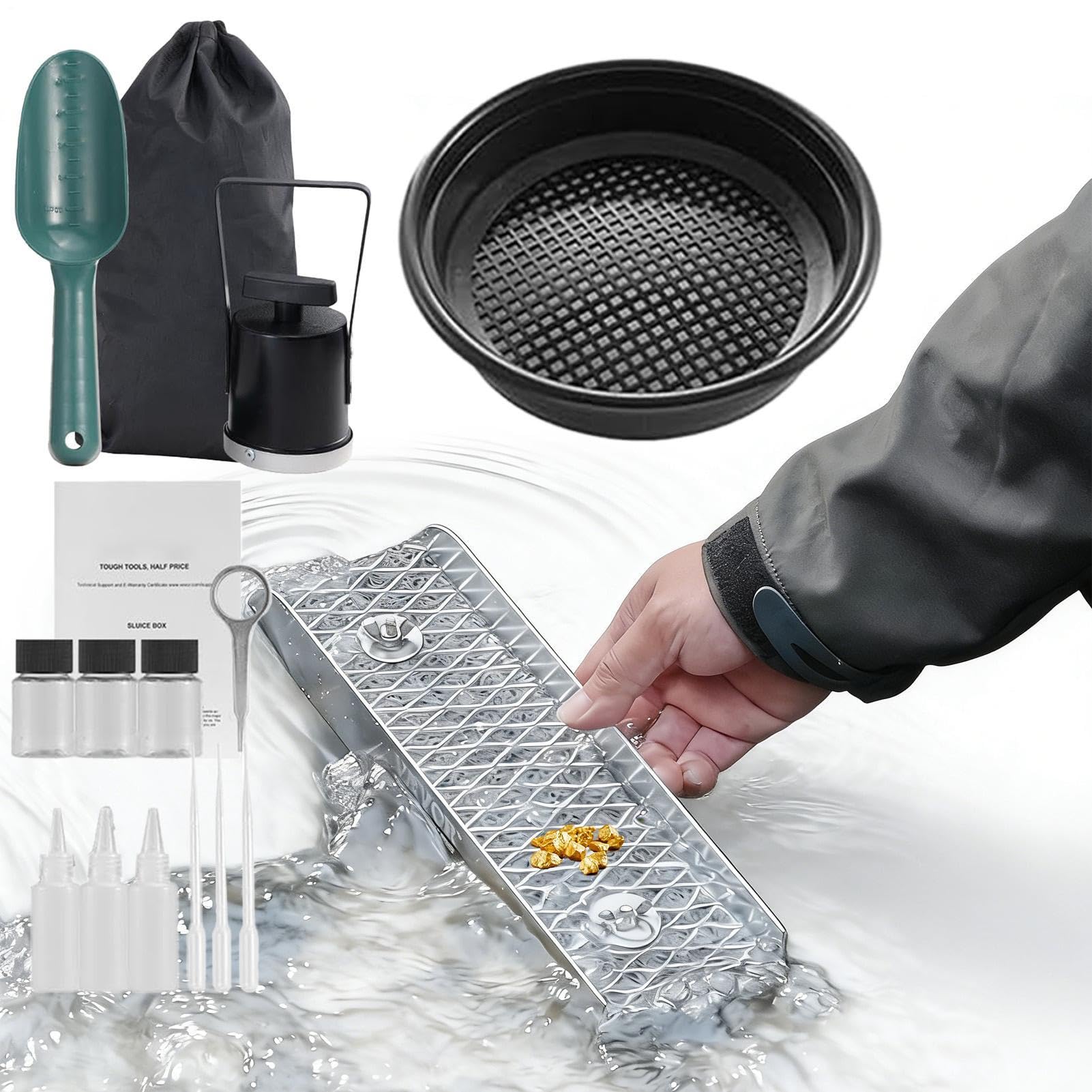 Kit Per La Ricerca 'oro - Con Canaletta Di Lavaggio, E Portatile | Kit Per La Ricerca 'oro Con Muschio Da Minatore | Per Esplorazione E Avventura All'aperto In Laghi, Fiumi, Torrenti E