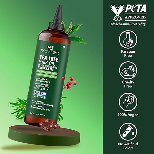 Miniatura 2 de Botanic Hearth Aceite de árbol de té 100% puro para el crecimiento del cabello  Infundido con aceites de jojoba y semillas de uva  Aceite para el
