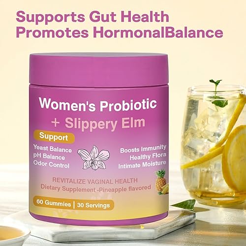 Miniatura 4 de Gomitas de probióticos femeninos con olmo resbaladizo  60 gomitas de piña para mujeres ph equilibrio, probióticos vaginales que apoyan la flora, la
