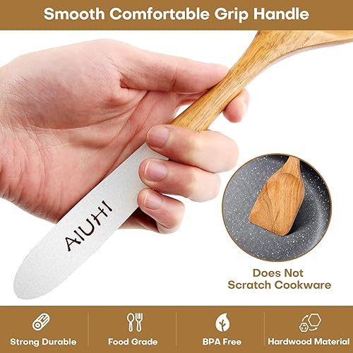 Miniatura 3 de 10 utensilios de cocina de madera para cocina con soporte y reposo, juego de utensilios de cocina de madera, cucharas de madera de teca para