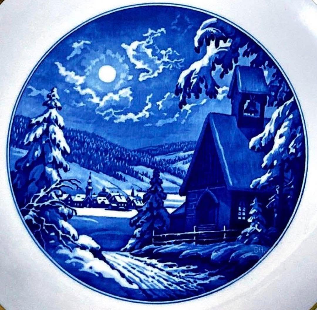 【1963】未使用　Meissen マイセン　イヤープレート 山小屋　雪　冬 1963】未使用 Meissen マイセン イヤープレート 山小屋 雪 冬