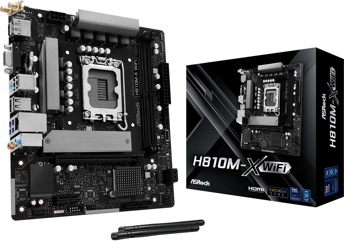 H810M-X WiFi Micro-ATX Motherboard | Supports Intel Core Ultra Processors (LGA1851) | DDR5 6400 | PCIe 4.0 | 2.5G LAN | WiFi 5 | 6+1+1+1+1 Power Phase