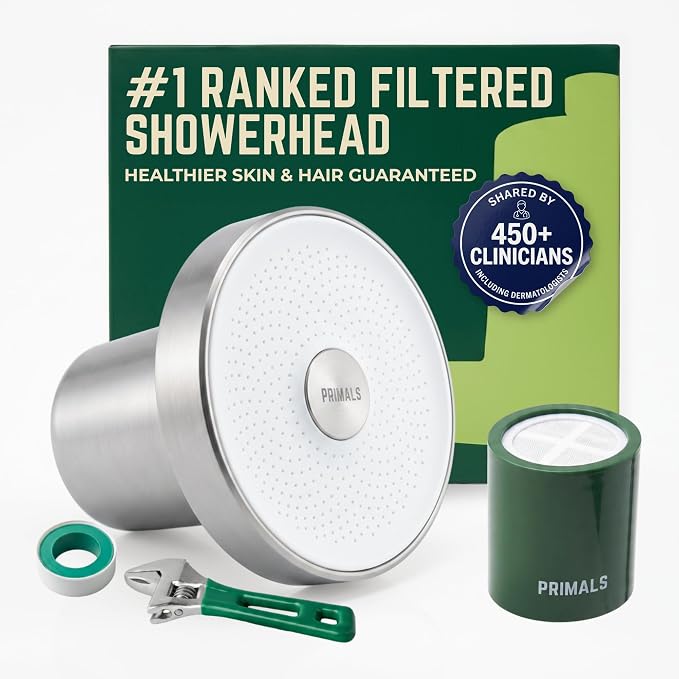 PRIMALS Filtered Shower Head - Removes Chlorine, Fluoride, Heavy Metals