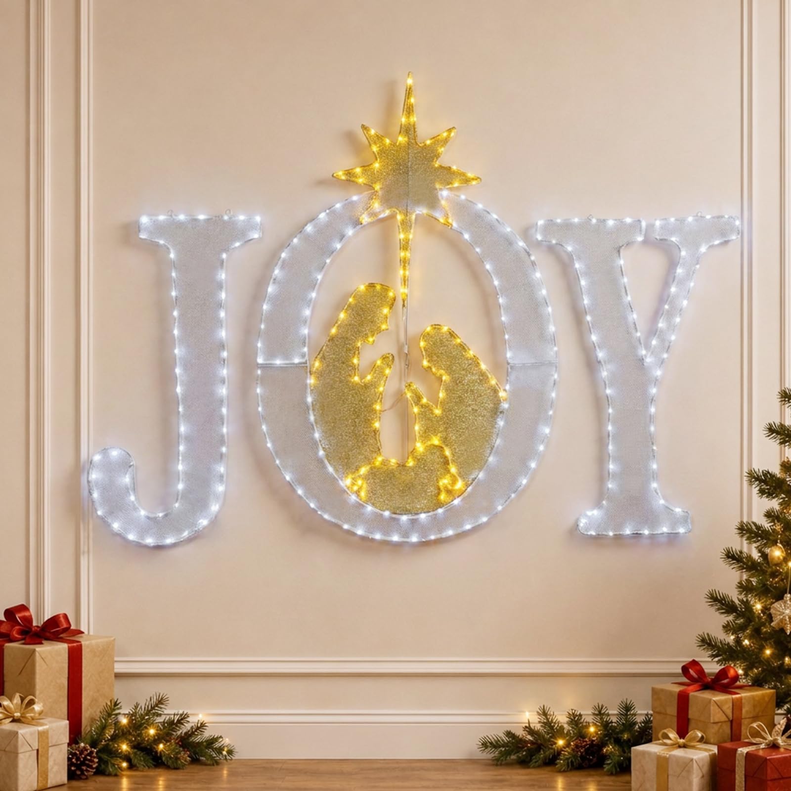 Decoración navideña grande de 49 pulgadas, letrero iluminado para exteriores, belén, Navidad, patio, decoración de vacaciones, resistente a la intemperie, 350 luces LED, para colgar o colocar en el