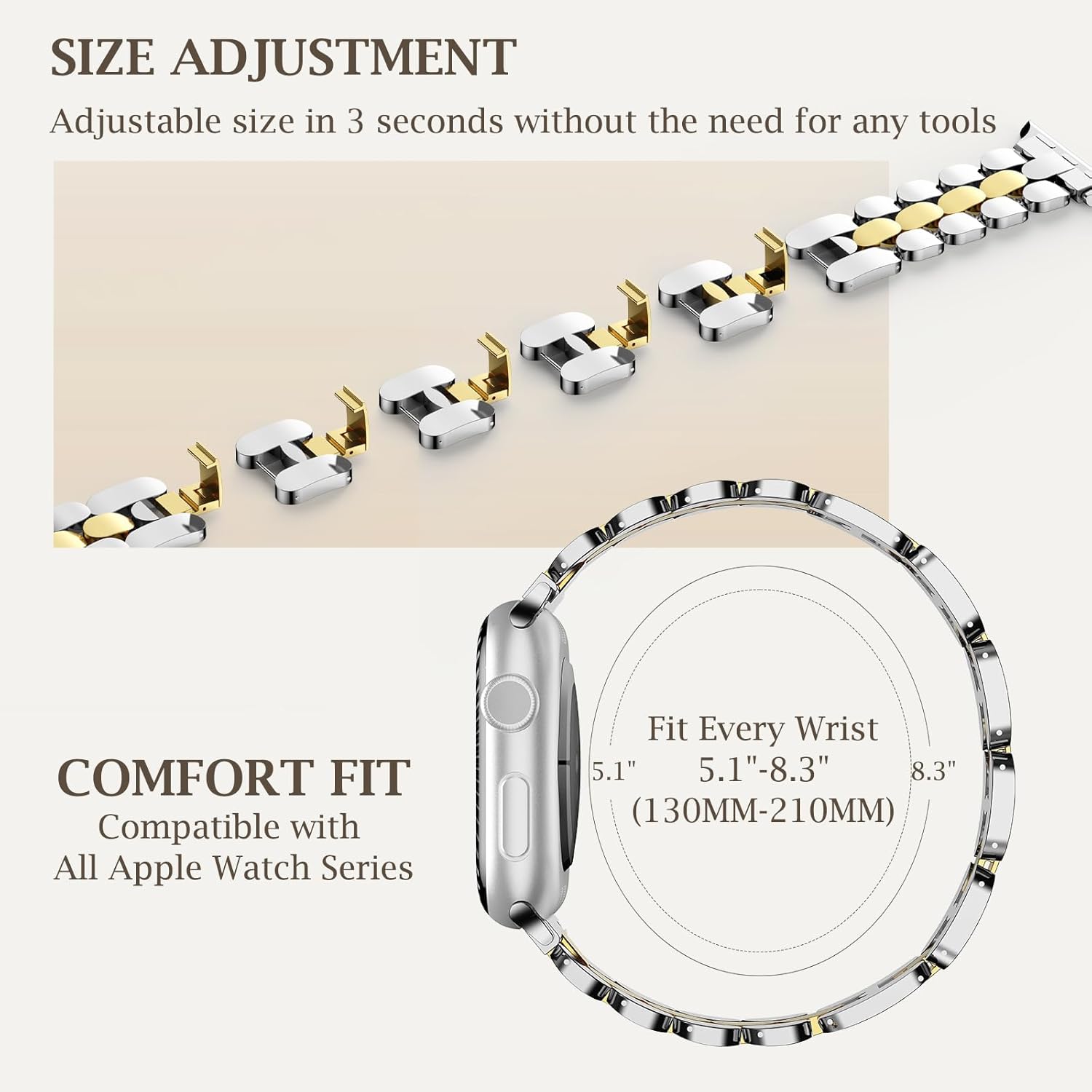 Stainless Steel Dressy Band for Apple Watch for Women Series10/9/8/7/6/5/4/3/2/1/SE... - Image 3