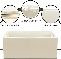 Vista 3 de Foldable Fabric Storage Cubes, 2 Packs Cloth Storage Baskets with Wooden Handles, Collapsible Shelf Closet Organizer Bins, Rectangular Storage Boxes