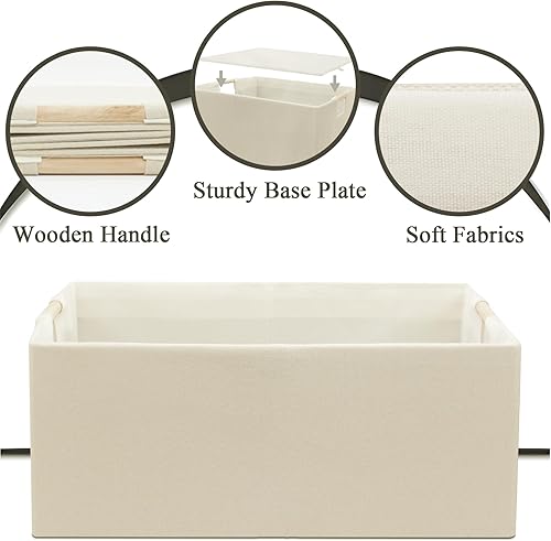 Miniatura 3 de Cubos de almacenamiento plegables de tela, 2 paquetes de cestas de almacenamiento de tela con asas de madera, contenedores organizadores plegables