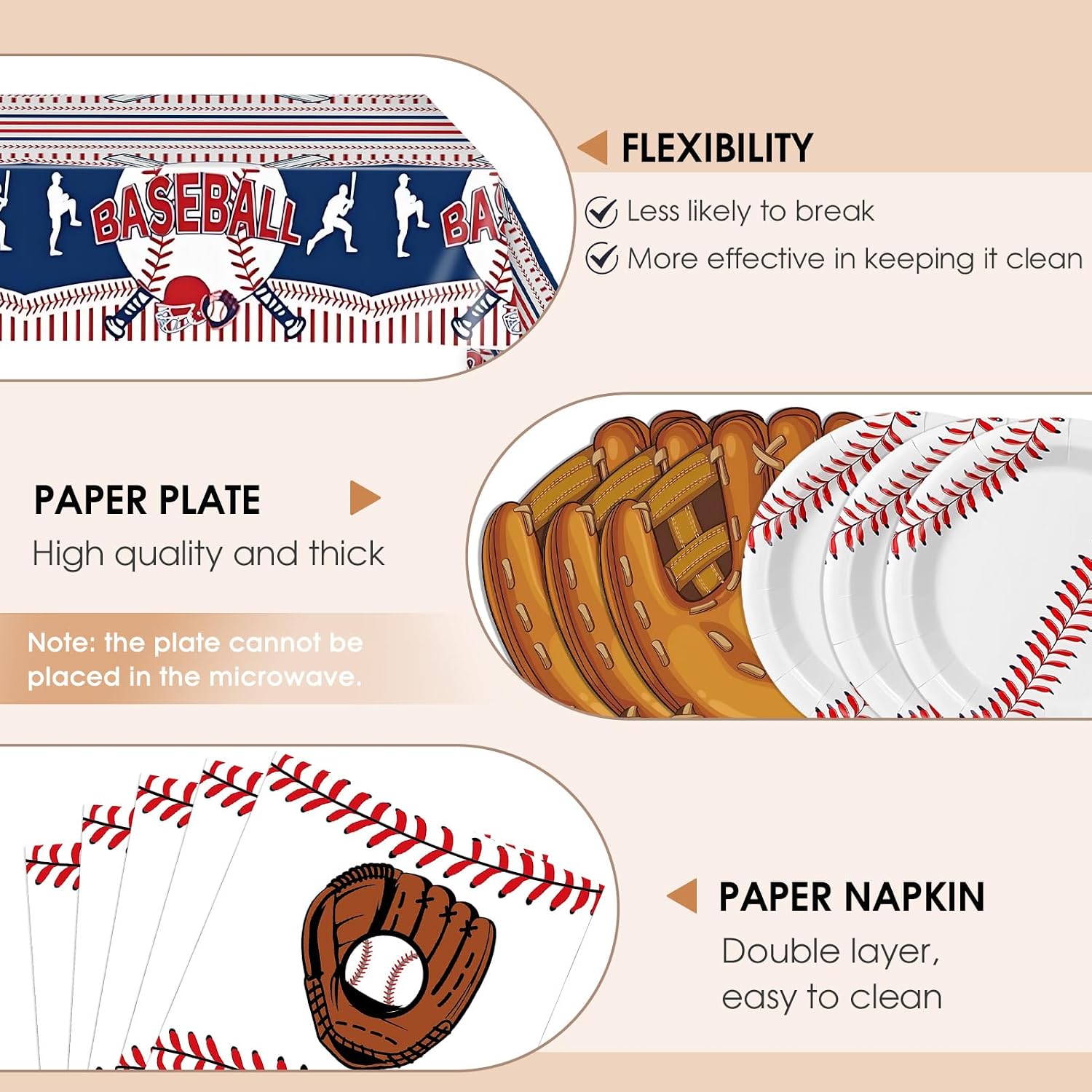 41Pcs Baseball Party Decorations,Baseball Themed Party Supplies,Disposable Tableware Include Sport Themed Paper Plates,Napkins,Tablecloth,for Kids Birthday image 4