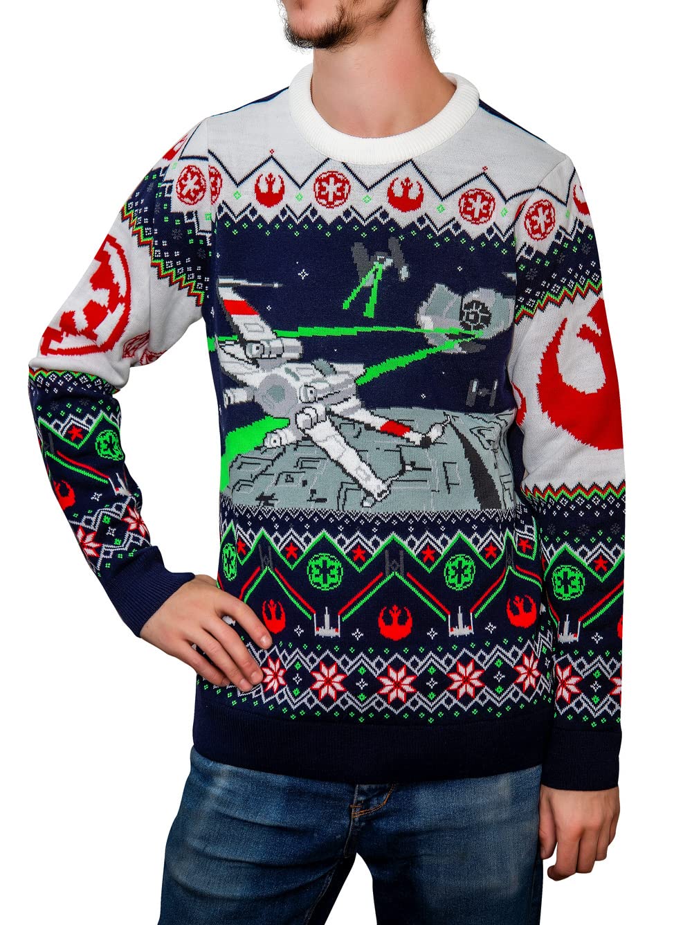 Pull de Noël Star Wars X-Wing vêtement geek hiver en maille jacquard spatiale - 8