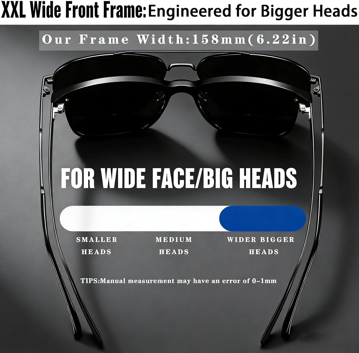 XXL Oversized Polarized Aviator Sunglasses for Big Heads Men - Extra Large Wide Frame (158mm) with UV400 Protection - Image 2