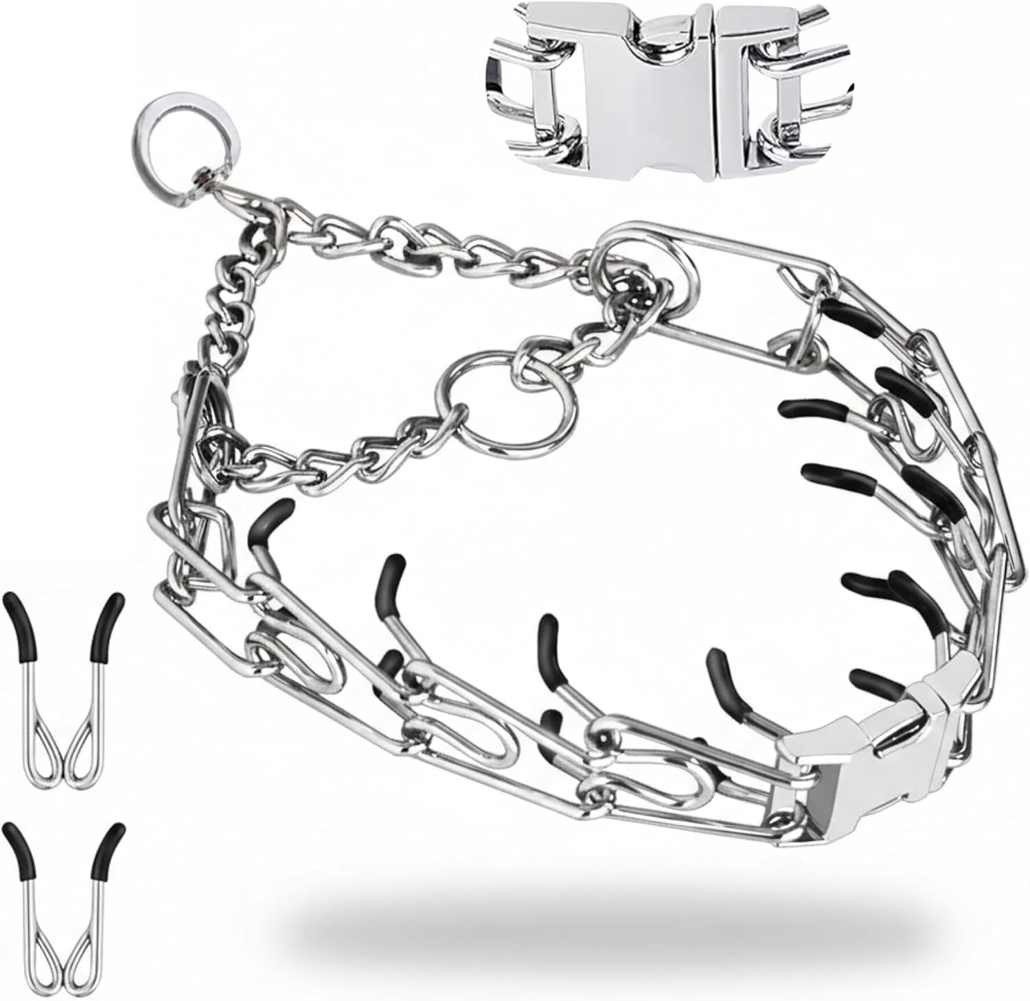 No Pull Dog Collar - 3mm (18-23 Inches) Adjustable Fit Stainless Steel Dog Training Collar, Heavy Duty Quick Release Buckle for Medium & Large Dogs with 2 Extra Links