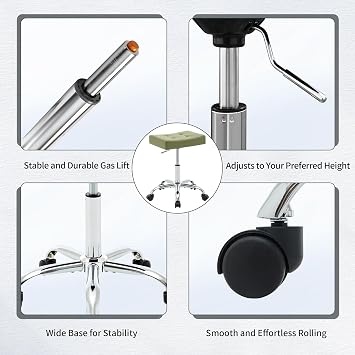 FIRAVOE Adjustable Work Stool with Wheels (136 kg Capacity) (Saddle Shaped Seat) Faux Leather Workbench Stool