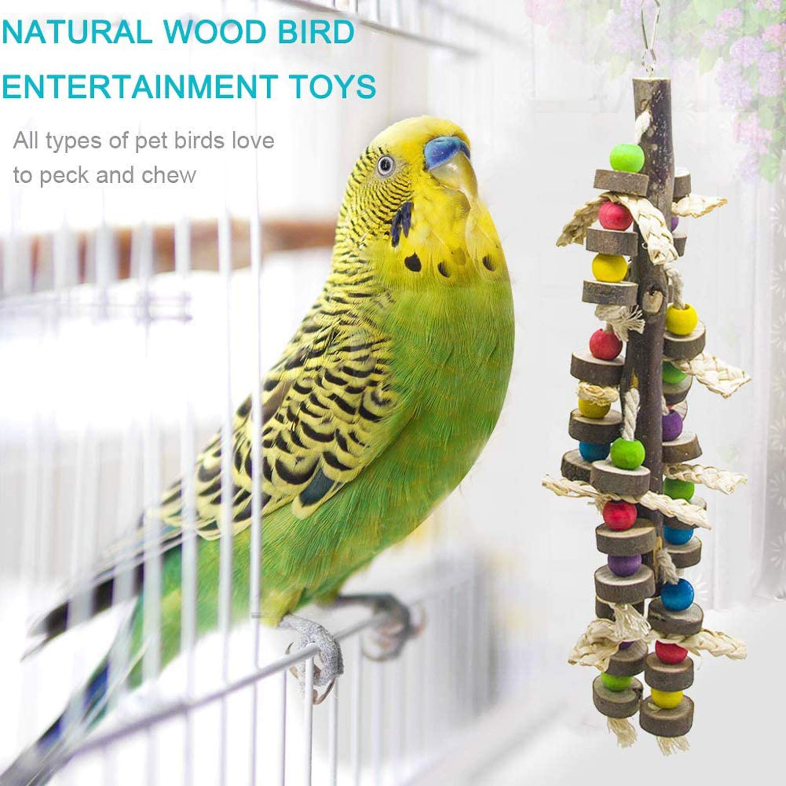 Pappagallo di Uccelli, 7 Pezzi Colorati Uccelli da Masticare Altalena Appesa Gabbia per Piccoli Parrocchetti Cockatiels Conures Are Pappagalli Fringuelli