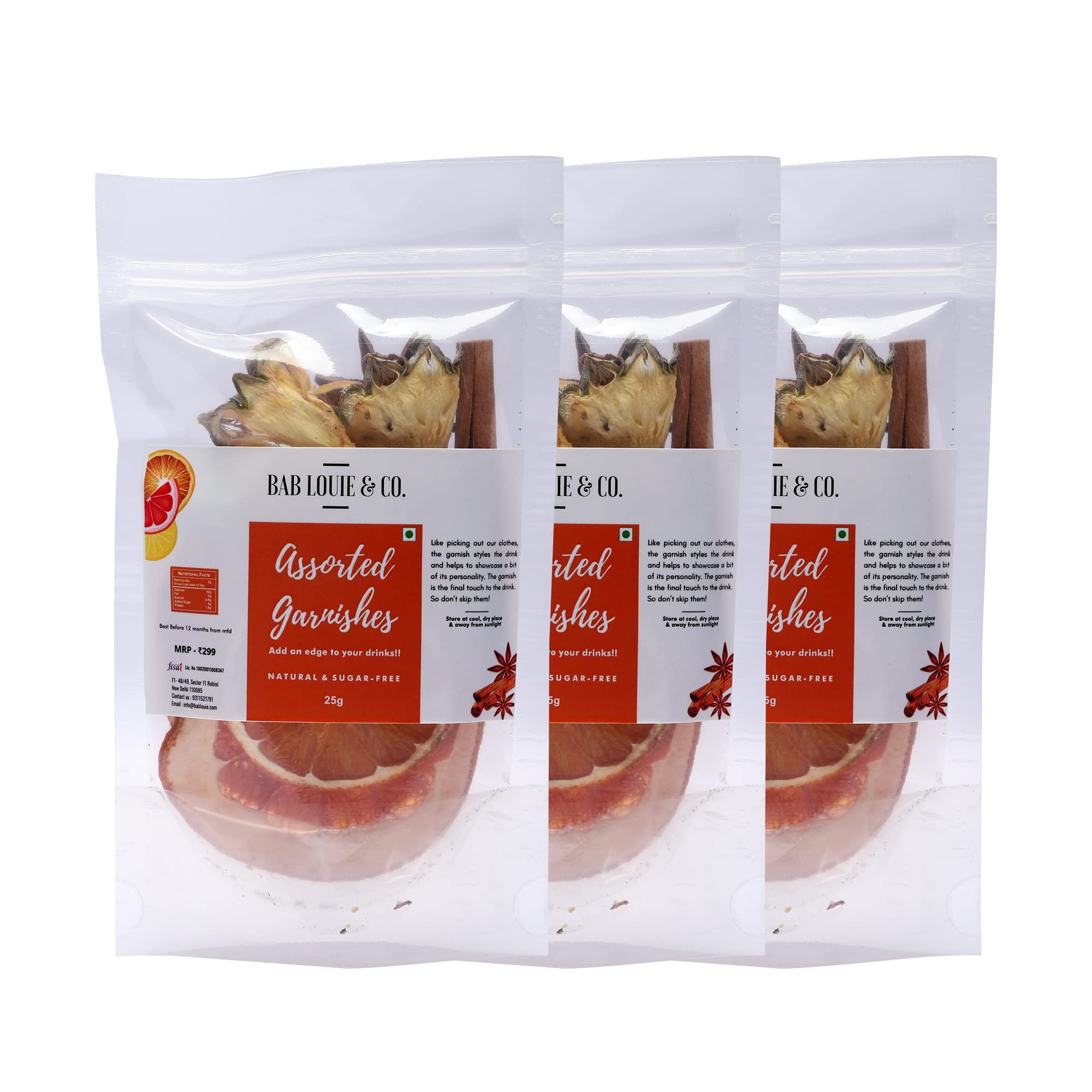 Bab Louie & Co. Garnishes, Gluten free, Vegan, Fruit slices for drinks, Perfect Detox, Infused water, Cocktail & Snacks, Mixed dried fruits 100% natural (Assorted, Pack of 3) (25gm)