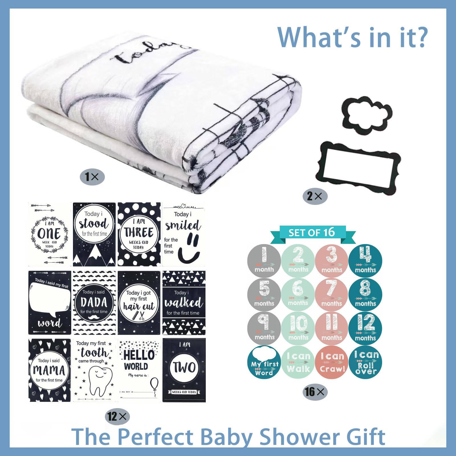 Baby Monthly Milestone Blanket, Premium Soft Fleece Baby Milestone Blanket for Boy or Girl - Large Size 60